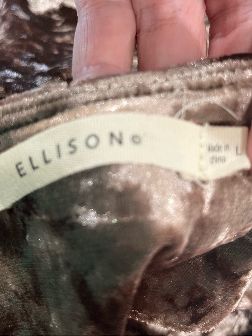 Ellison Bronze Velvet Dress Women’s Size Large V-neck 3/4 Sleeve Mini Sparkle - Picture 9 of 9